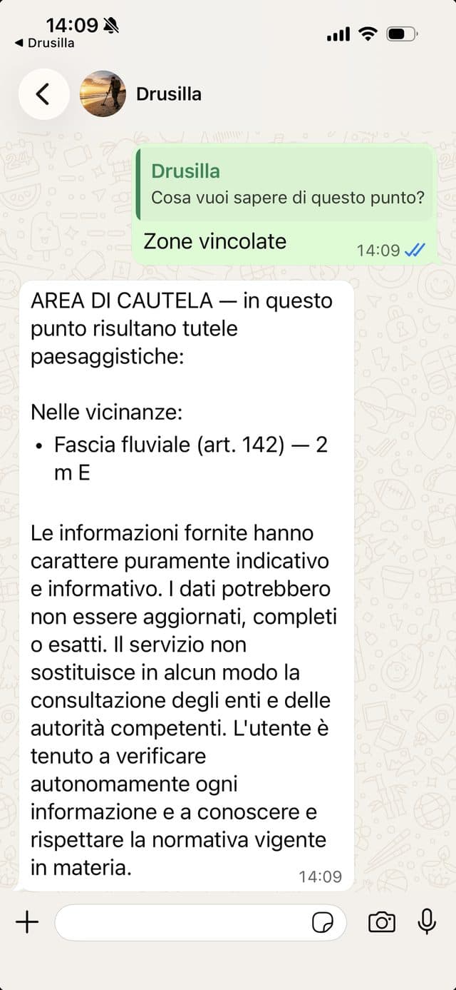 Conversazione WhatsApp: area di cautela con tutele paesaggistiche nelle vicinanze